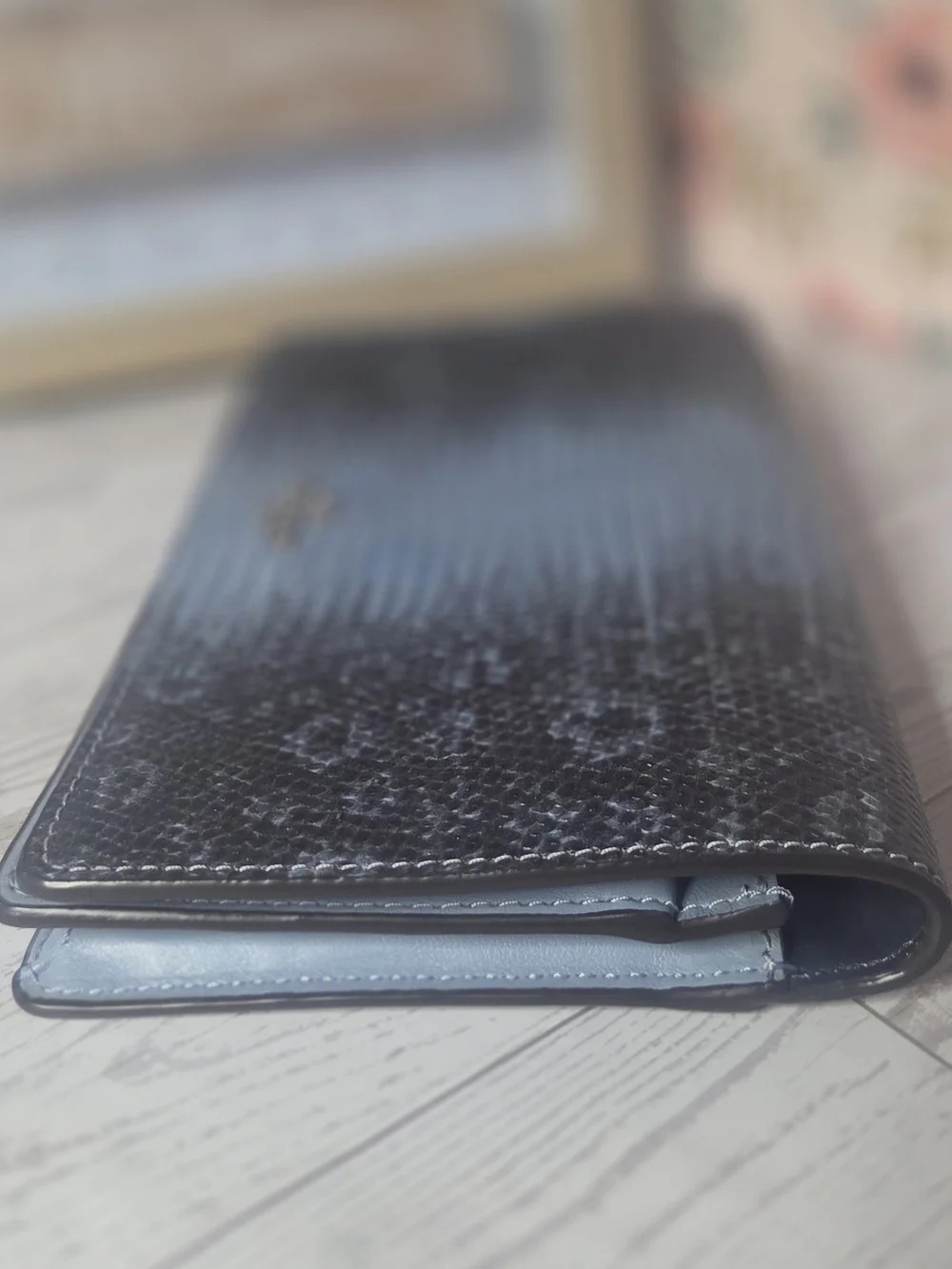 Coach Blue Gray Lizard-Textured Leather Wallet